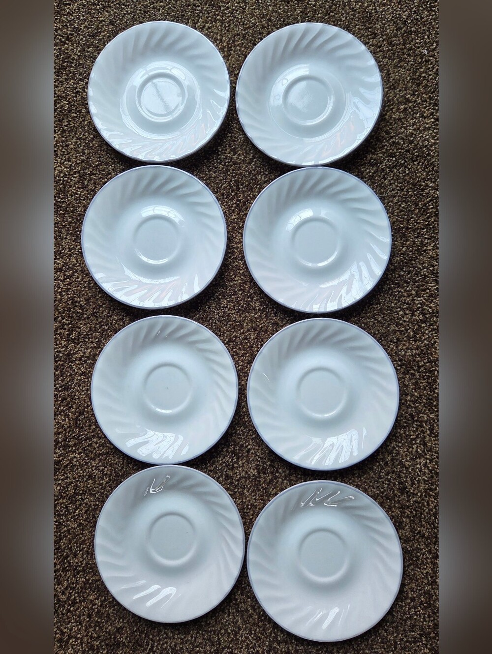 Vtg Corelle 6¼" White Swirl Saucers Light Grey Edge Rim Plates Set of 8
